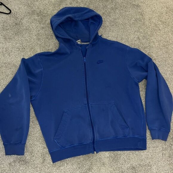 Blue Nike worn stained spotted full zipper hooded hoodie sweatshirt jacket L - Picture 1 of 6
